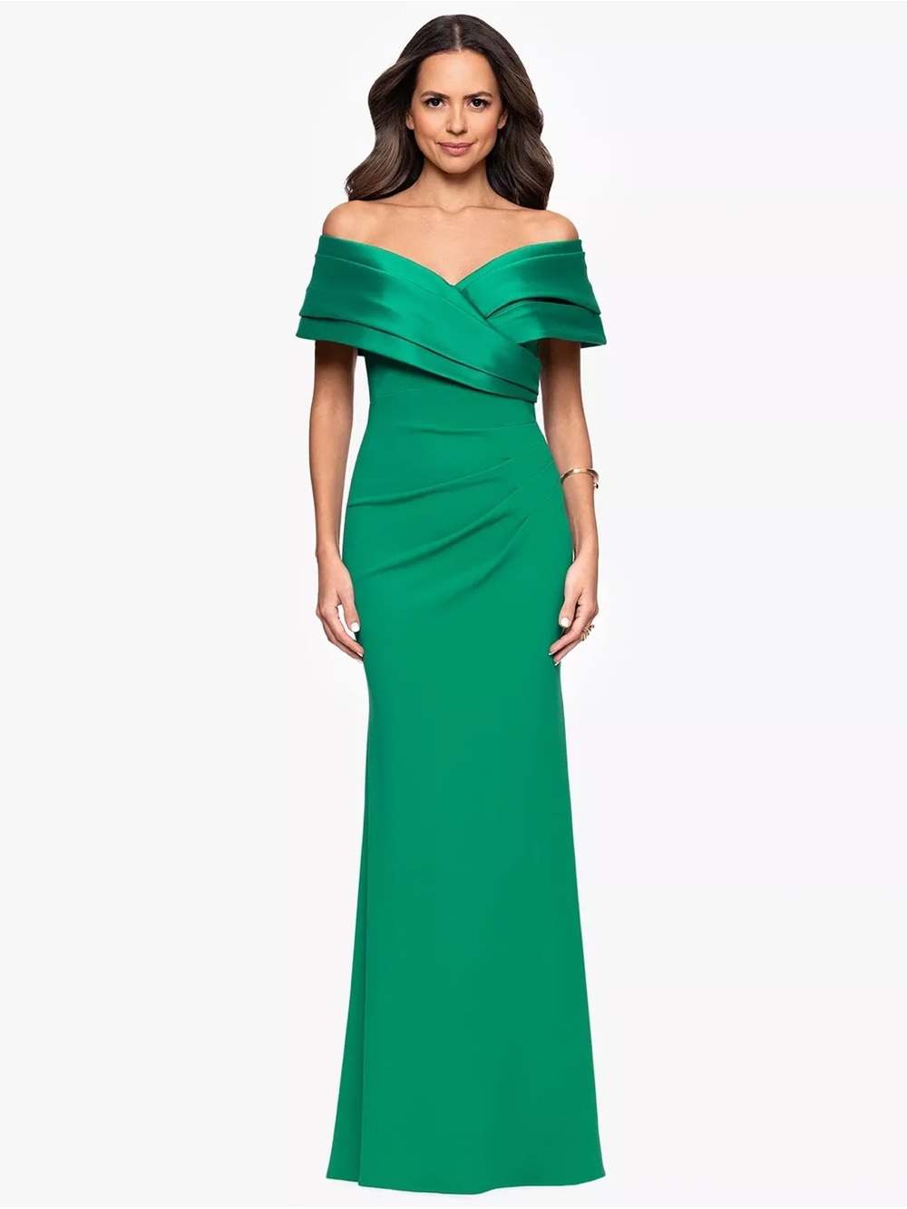 Betsy & Adam Emerald One-Shoulder Evening Gown